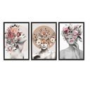Ver imagem 2 de Kit 3 Quadros Decorativo de Moldura Preta 43x63cm Feminino Surreal Floral Quarto Abstrato - Hugart
