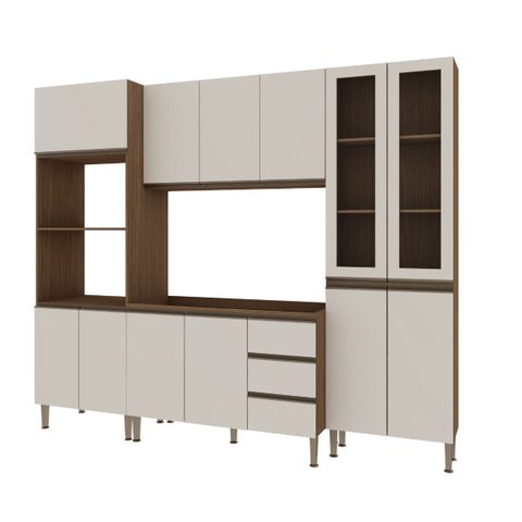 Cozinha Modulada Conecta com Paneleiro Armário Forno Micro 4 Peças Off White Genialflex