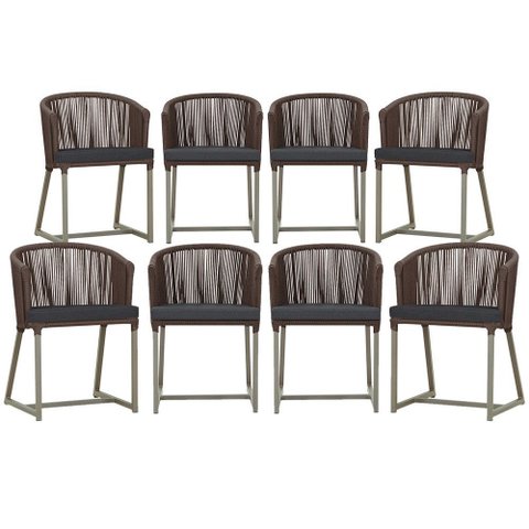 8 Cadeiras de Jantar Área Noronha em Alumínio com Pintura Fendi Corda Náutica Estofado 11 Trama Orig
