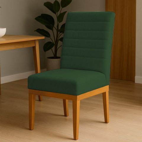 Cadeira de Jantar Mavie Estofada para Sala de Jantar Sofisticado Linhas Horizontais - Suede Verde
