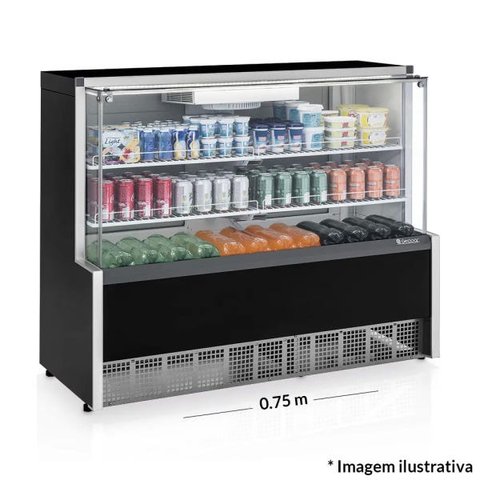 Vitrine Refrigerada Ar Forçado GPFA-075R PR Preta Linha Aurora Gelopar Vidro Reto 0.75m 220V
