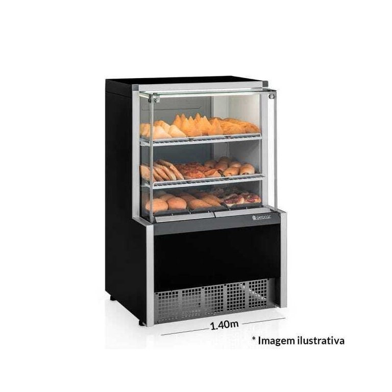 Vitrine Estufa MEQA-140R PR Preta Linha Aurora Gelopar Vidro Reto 1.40m 220V