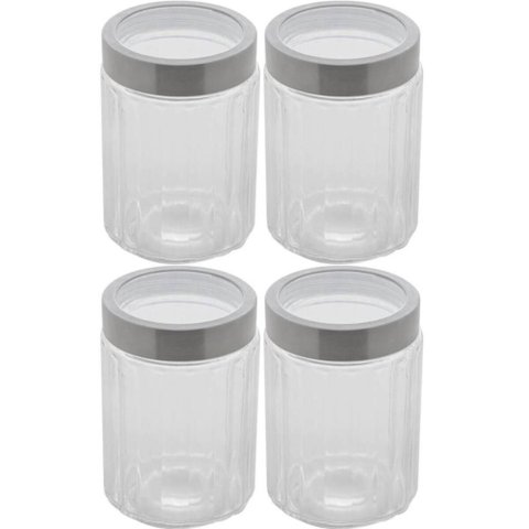 4 Porta Mantimentos de Vidro Borossilicato 1,2l Tampa Prata Pote Transparente Sidney Lyor