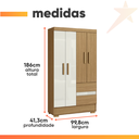 Ver imagem 3 de Guarda Roupas Solteiro 4 Portas 2 Gavetas Atacama / Off White Coimbra Aramóveis