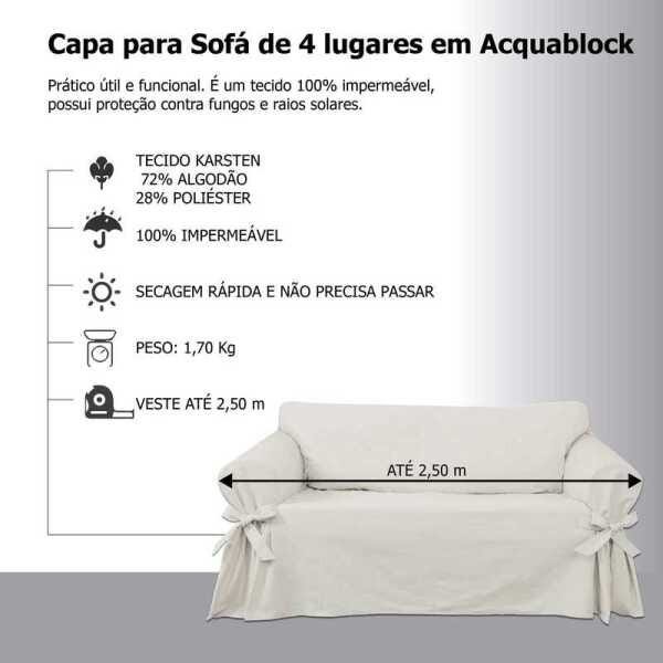 Capa para Sofá de 4 lugares em Acquablock Impermeável Cor:Bege - 3