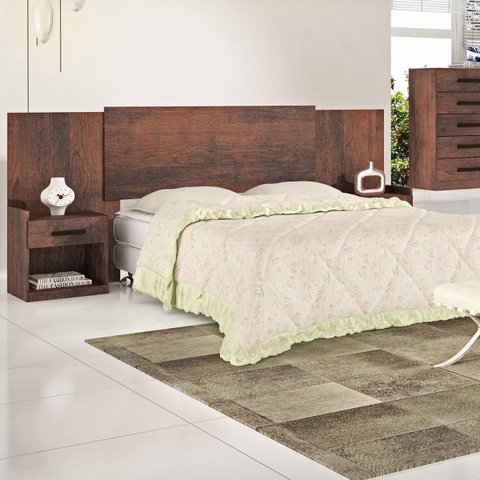 Cabeceira para Cama Box Casal com 2 Mesas de Canto Café