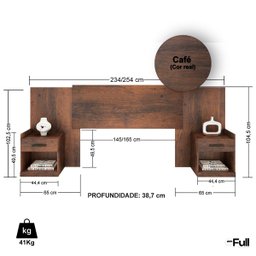 Cabeceira para Cama Box Casal com 2 Mesas de Canto Café - 3