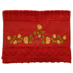 Toalha Bordada Lavabo De Mão Rosas e Ramos com Guipir. Cor Vermelho. Marca Dohler. Artesanalle - 1