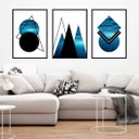 Ver imagem 1 de Kit 3 Quadros Geométrico Mar 24x18cm - com vidro:Madeira preta
