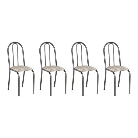 Kit 4 Cadeiras de Cozinha Califórnia Estampado Rattan Bege Pés de Ferro Preto - Pallazio