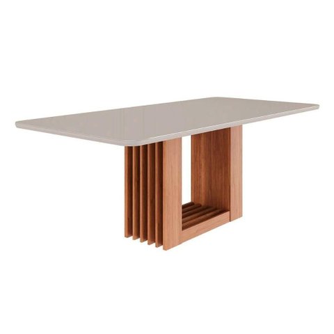 Mesa P/ Cozinha Cimol Ariela C/ Tampo Madeirado Vidro Reto 210cm Cinamomo/off White