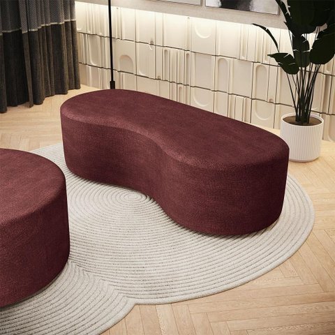 Puff Decorativo Orgânico para Living Quarto 140cm Orbit W01 Linho Bordô - Lyam Decor