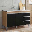 Ver imagem 1 de Balcão de Cozinha com Pia Inox 100cm 3 Gavetas Andréia Amêndoa/preto - Ajl Móveis