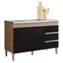 Ver imagem 2 de Balcão de Cozinha com Pia Inox 100cm 3 Gavetas Andréia Amêndoa/preto - Ajl Móveis