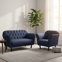 Ver imagem 2 de Kit Namoradeira + 1 Poltrona Decorativa Dália Veludo Azul Marinho
