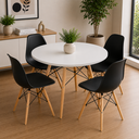 Ver imagem 2 de Mesa de Jantar Redonda Eiffel 90cm Branca com 4 Cadeiras Charles Eames Pretas - Design Moderno, Base