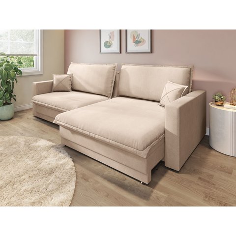 Sofá Tango 2,60m sem Caixa, Retrátil e Reclinável Linho Soft Bege - Netsofas