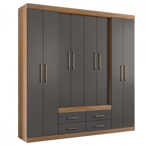 Guarda-roupa Casal Barbados 8 Portas 4 Gavetas Jatoba/grafite - Pnr Móveis