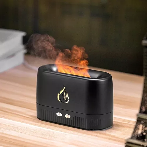 Umidificador de Ar Aromatizador de Névoa Efeito Chamas Silencioso Cor Preto