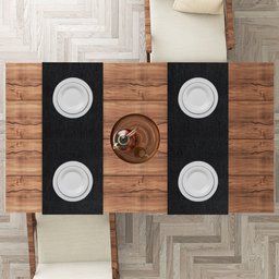 1 Caminho Trilho Mesa Impermeável PVC Juta Preto 42x140 - 7