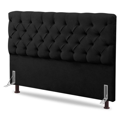 Cabeceira Cama Box Casal King Size Lylla 195cm Capitonê com Frame Sintético Preto - Abmaza