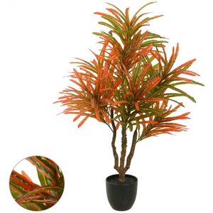 Planta Artificial Arvore Croton Real Toque C/pote X300 Verde Vermelho 1m
