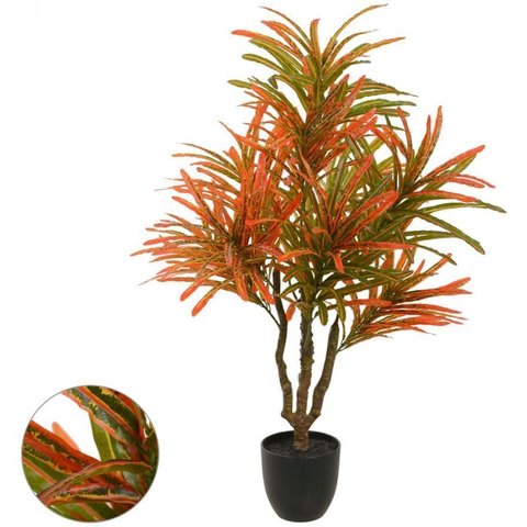 Planta Artificial Arvore Croton Real Toque C/pote X300 Verde Vermelho 1m