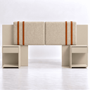Ver imagem 3 de Cabeceira Flex Casa Queen Estofada com Duas Mesas de Cabeceira c/ Nicho:Off White/Linho Bege