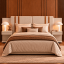 Ver imagem 2 de Cabeceira Flex Casa Queen Estofada com Duas Mesas de Cabeceira c/ Nicho:Off White/Linho Bege