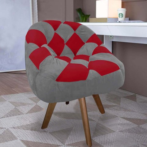 Poltrona Paloma Escritório Sala Giratória Madeira Suede Cinza e Suede Vermelho - Dominic Decor