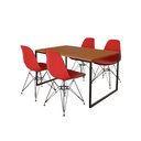 Ver imagem 2 de Mesa Industrial Base Ferro Preto 137x90 Tampo Canela 4 Cadeiras Eiffel Ferro Preto Assento Vermelho