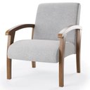 Ver imagem 2 de Poltrona para Sala Tecido Linho Braços Madeira Maciça Mia