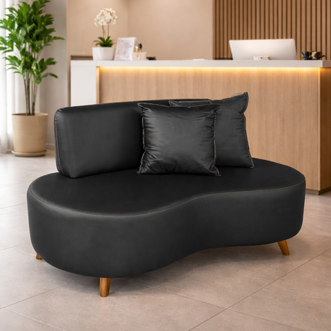 Sofa Curvo Corino Orgânico Preto 140cm Sala de Recepção Moderno Compacto - Top Sofás