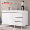 Ver imagem 2 de Balcão Gabinete Lux para Pia de 120cm 100% Mdf com Tampo 02 Portas e 03 Gavetas Branco - Desk Design