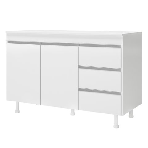 Balcão Gabinete Lux para Pia de 120cm 100% Mdf com Tampo 02 Portas e 03 Gavetas Branco - Desk Design