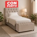 Ver imagem 4 de Cabeceira Solteiro Paris Estofada Painel com Recamier Baú 80cm para Cama Box Bege - Arkell