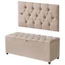 Ver imagem 2 de Cabeceira Solteiro Paris Estofada Painel com Recamier Baú 80cm para Cama Box Bege - Arkell
