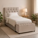 Ver imagem 1 de Cabeceira Solteiro Paris Estofada Painel com Recamier Baú 80cm para Cama Box Bege - Arkell