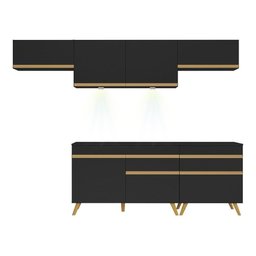 Armário De Cozinha 260cm Com Leds Multimóveis Preto/dourado - 3