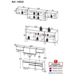 Armário De Cozinha 260cm Com Leds Multimóveis Preto/dourado - 5
