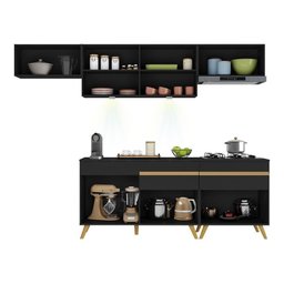 Armário De Cozinha 260cm Com Leds Multimóveis Preto/dourado - 4