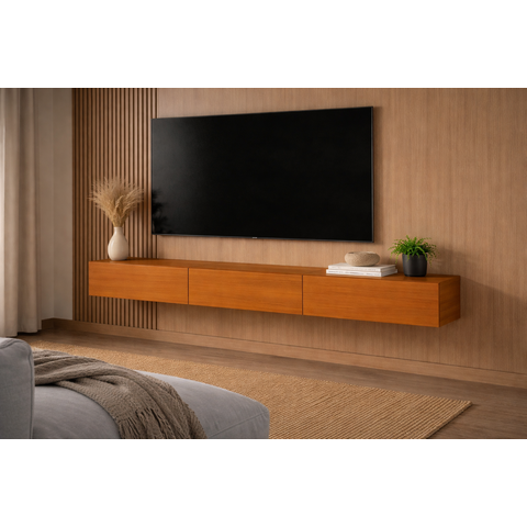 Rack Aparador Suspenso 3 Portas Linea Cedro para TV'S até 75 Polegadas 155cm
