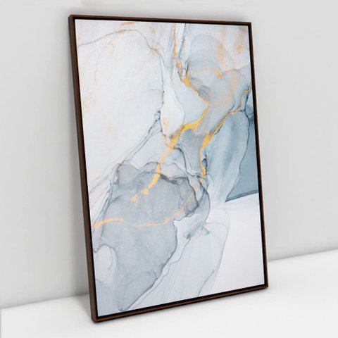 Quadro Decorativo em Canvas Abstrato Mármore Azul Suave TaColado Moldura Flutuante 4,5cm Preta 60 x 