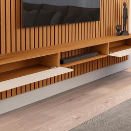 Painel Ripado com Rack Suspenso Tv até 75 Polegadas 1.8 Nature Off White Veridian Shop Jm - 3