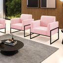 Ver imagem 2 de Kit 2 Poltronas Base Industrial Alta Preto Marisa Suede Rosa Bebê D03 - D’Rossi