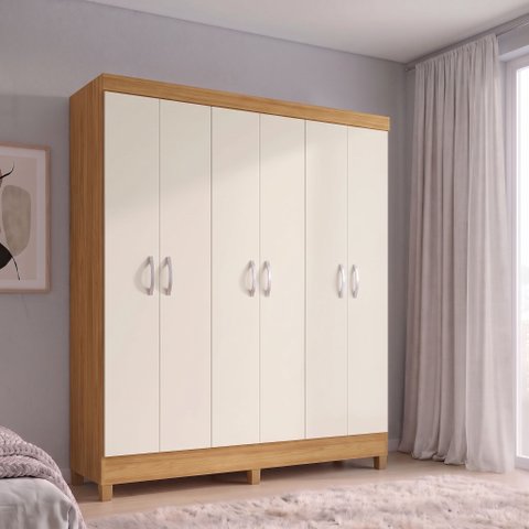 Guarda-Roupa Casal 6 Portas Yescasa Cinamomo/Off-White Falco
