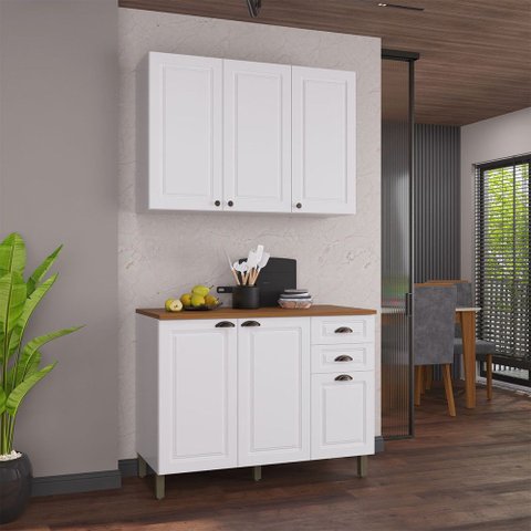 Cozinha Compacta Bariloche 6 Portas 2 Gavetas com Tampo e Pés 100% MDF Branco - Indékes