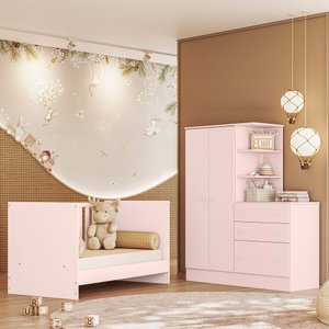 Jogo de Quarto Infantil Gr e Cômoda e Berço 1340 Doce Sonho:rosa