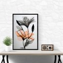 Ver imagem 1 de Quadro Moderno Flores Cinza e Laranja 24x18cm:moldura Branca
