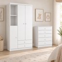 Ver imagem 1 de Jogo de Quarto Infantil Bala de Menta com Guarda Roupa e Cômoda Branco - Móveis Henn